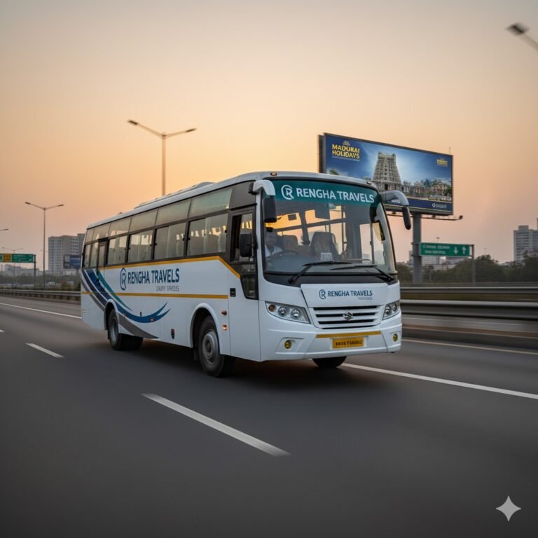 The Executive Coach Transfer: Madurai to Chennai Egmore (MS) in a Premium 2×2 40-Seater Bus – VIP Fleet Service by RENGHA HOLIDAYS!