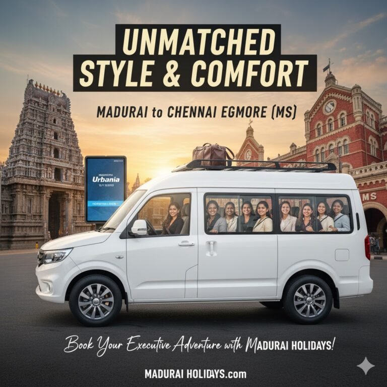 Next-Gen Group Executive Transfer: Madurai to Chennai Egmore (MS) in a Premium 16+1 Force URBANIA – VIP Service by MADURAI HOLIDAYS!
