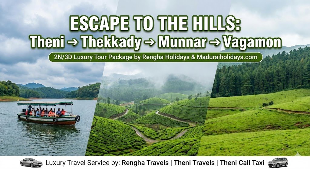 Theni To thekkady , vagamon , Munnar Tour Package by Rengha Holidays , madurai Holidays and luxury travel service by Rengha travels , theni travels