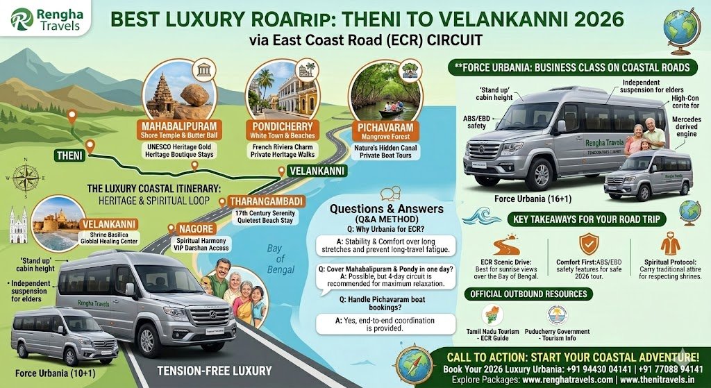 The Ultimate Road Trip: Top 10 Places Mahabalipuram to Velankanni & Nagore Tour 2026 Force Urbania 10+1 & 16+1 Rental